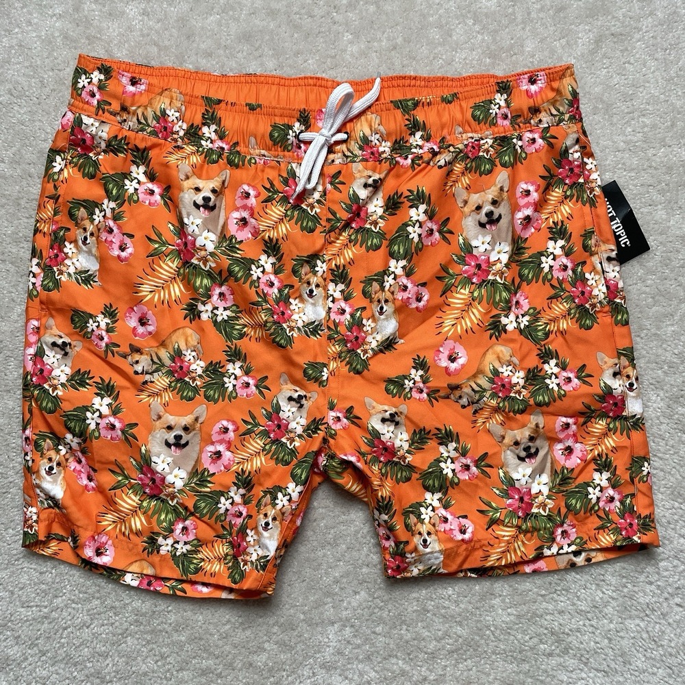 Black Matter Corgi Floral Swim Trunks Mens XL Orange NWT